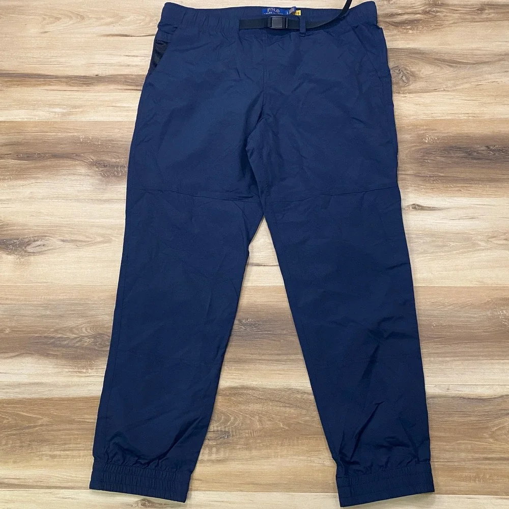 Polo Ralph Lauren Performance Joggers LG Hiking Belted Nylon Navy Blue Pants